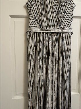 Calvin Klein Navy & White Striped Surplice Midi Dress